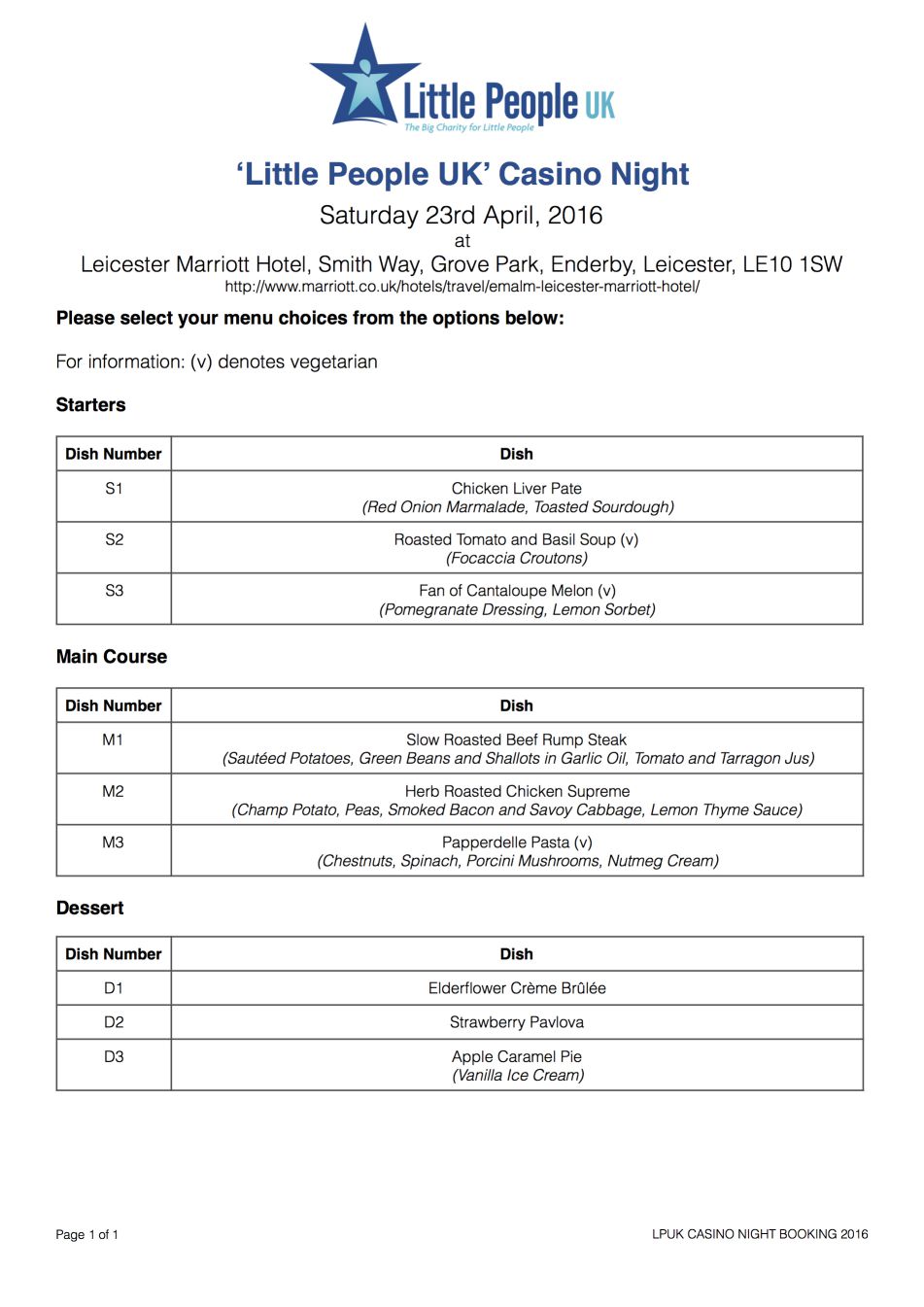 LPUK Casino Night Menu