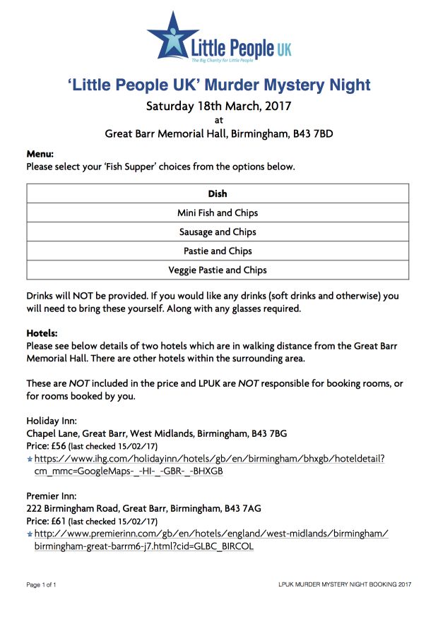 LPUK Murder Mystery Night Menu